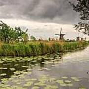 Windmills By The Canal Art Print