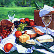 Wine, Bread, Cheese, And Fruit Ready Art Print