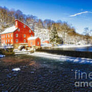 Winter Morning With A Red Gristmill Art Print