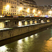 Winter Night On The Seine In Paris Art Print