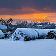 Winter Sunset On The Farm Art Print