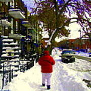 Winter Walk Streets Of Verdun Urban City Scene December Montreal Staircase Art Carole Spandau Art Print