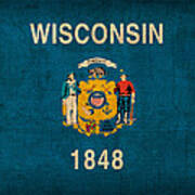 Wisconsin State Flag Art On Worn Canvas Art Print