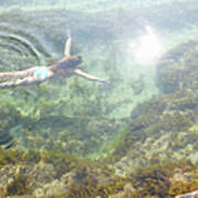 Woman Swimming In Idyllic Rock Pool Art Print