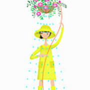 Woman Wearing Rain Hat, Raincoat Art Print