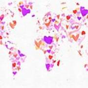 World Map Love Hearts Art Print