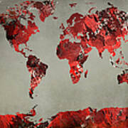 World Map - Watercolor Red-black-gray Art Print