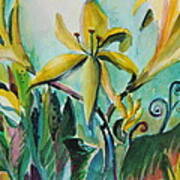 Yellow Day Lilies Art Print