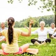 Yoga Class In Field Art Print