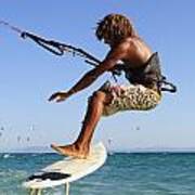 Young Man Kite Surfing Costa De La Art Print