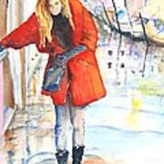 Young Woman Walking Along Venice Italy Canal Art Print