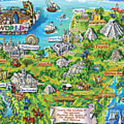 Yucatan Map Illustration Art Print