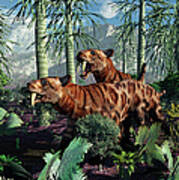 A Pair Of Sabre-toothed Tigers Hunting #1 Art Print