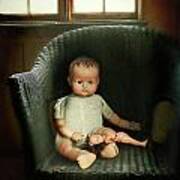 Vintage Dolls On Chair In Dark Room #1 Art Print