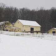 Yellow Barn In Winter #1 Art Print