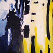 Young Running Female Cityscape In Blue And Yellow #1 Art Print