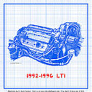 1992-1996 Lt1 Corvette Engine Blueprint Art Print