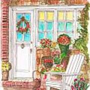 A Door With A Chair And A Lot Of Flowers Art Print
