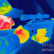 A Thermogram Of A Man Holding A Rifle Art Print