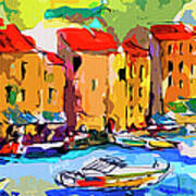 Abstract Portofino Italy And Boats Art Print