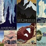 America The Beautiful Vintage Posters Collage Art Print