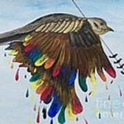 Bird On A Wire Flys Free Art Print