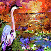 Blue Heron Sunset Wetland Art Print