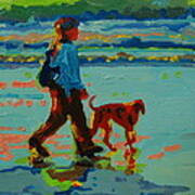 Carmel Beach Sunset Dog Walk Art Print