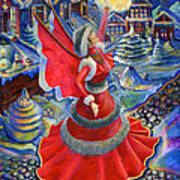 Christmas Angel In Red Dress Art Print