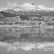 Colorado Longs Peak Circling Clouds Reflection Bw Art Print