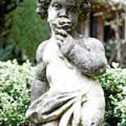 Courtyard Statue Of A Cherub Smelling A Rose French Quarter New Orleans Diffuse Glow Digital Art Art Print