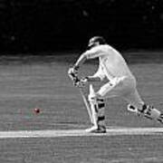 Cricketer In Black And White With Red Ball Art Print