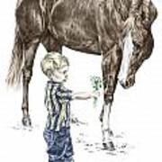 Getting To Know You - Boy And Horse Print Color Tinted Art Print