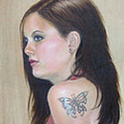 Girl With The Butterfly Tattoo Art Print