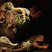 Gourds And Leaves Still Life Art Print