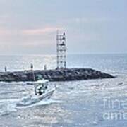 Hdr Boat Boats Ocean Sea Water Fishing Lighttower Art Print