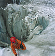 Ice Climber On Steep Ice In Fox Glacier Art Print