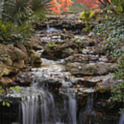 Waterfall In The Japanese Gardens, Ft. Worth, Texas Art Print