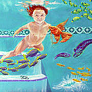 Jeannie As A Baby Swimming As A Fish Art Print