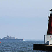 Lcs3 Uss Fort Worth By The Menominee Lighthouse Art Print