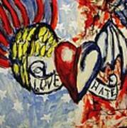 Love And Hate Angel And Devil American Hearts And Flags With Wings And Stars Art Print