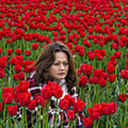 Lydia Surrounded By Red Tulips Art Print