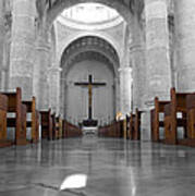 Merida Mexico Cathedral Interior Color Splash Black And White Art Print