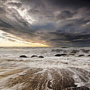 Moeraki Boulders At Dawn With Storm Art Print