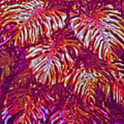 Monstera Leaves - Purple And Gold - Digital Artwork Art Print