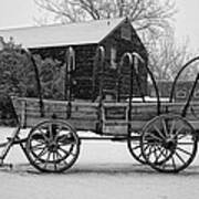 Old Wagon In The Snow Bw Art Print
