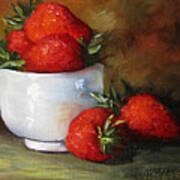 Painting Of Red Strawberries In Rice Bowl Art Print