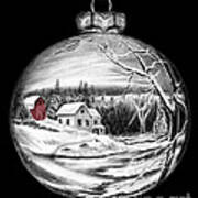 Red Barn Winter Scene Ornament Art Print
