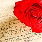 Red Rose Over A Hand Written Letter Art Print