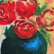Red Roses In Blue Vase Art Print